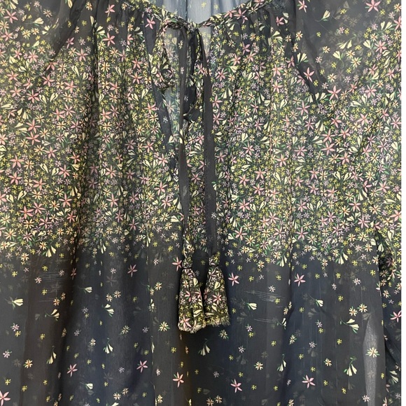 Liverpool Long Sleeve Sheer V Neck Top Tassel Ties Black Floral Print Size S - Picture 5 of 10